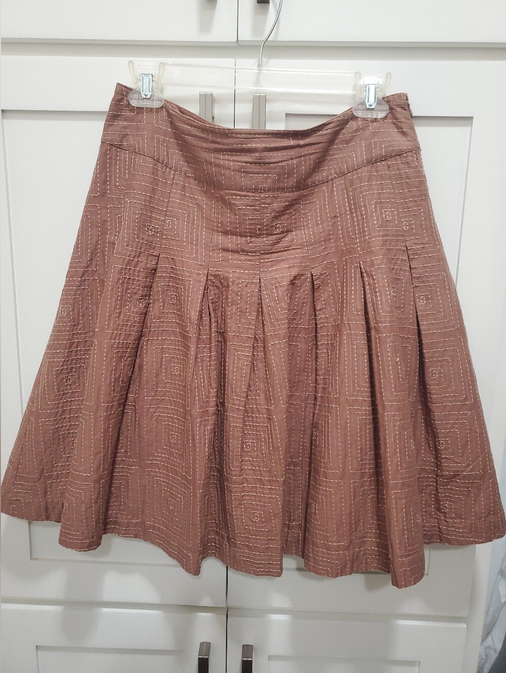 Reiss Brown Pleated Skirt 100% Cotton  Wide Waistband Sz 10